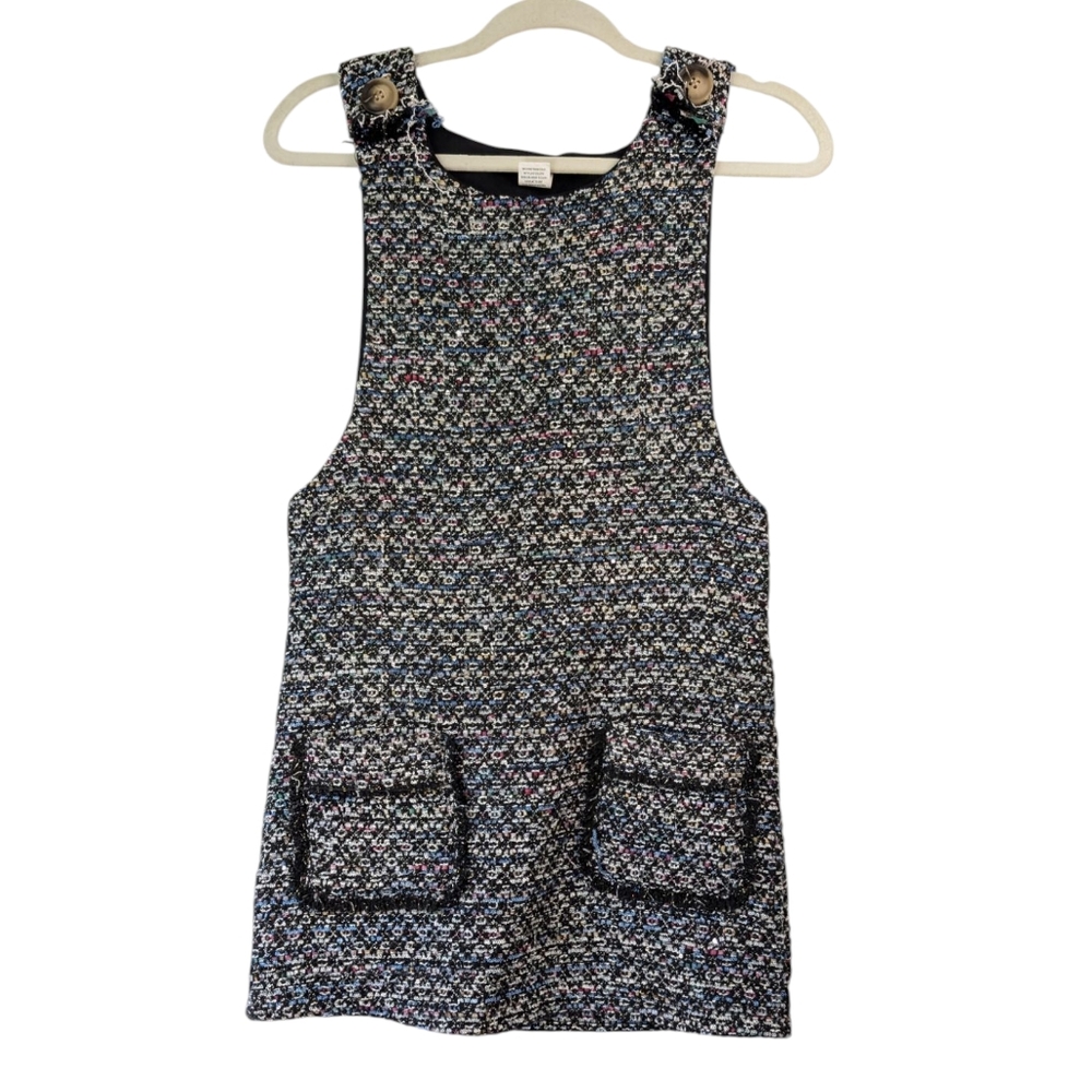 Love Culture Tweed Mini Pinafore Dress with Front Pockets Black Multi  Women’s S